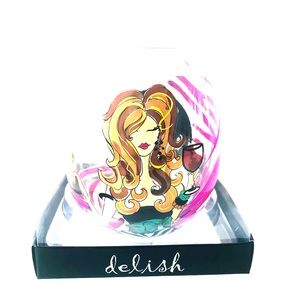 Delish hand painted wine glass 18 ounces